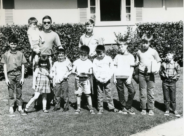 Cub scout den in 1969 before trip to Henry Coe State Park:  Front row:  Scott Levin, Lydia Martinez, Claudio Martinez, Roy Martinez, Theo Martinez, Jody Dowd, Cappy Stuteville, Larry Levin; 2nd row:  Nick Martinez, Renato Martinez, our Boy Scout Liason